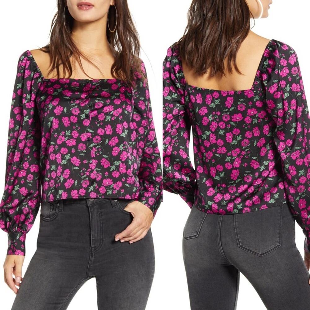 NWT Leith‎ Floral Square Neck Long Sleeve Top